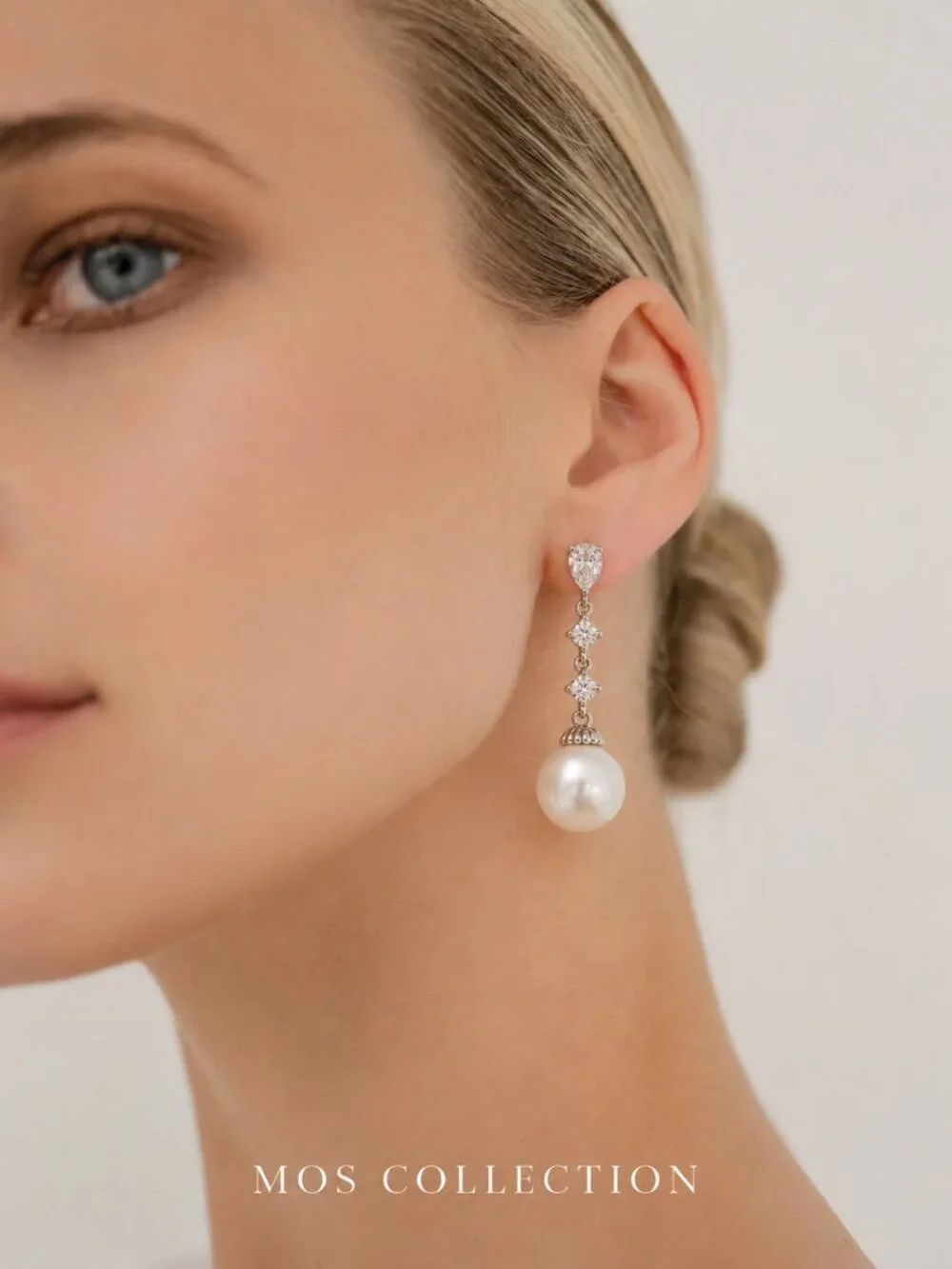 Pearl Crystal Drop Earrings Silver Statement Jewelry MOS COLLECTION